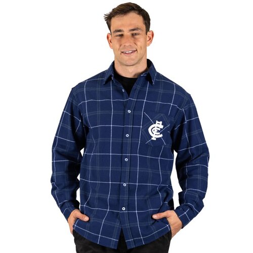 Carlton Blues AFL 'Mustang' Flannel Shirt Button Up T Shirt Sizes S-5XL!