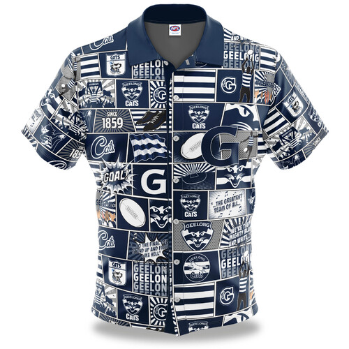 Geelong Cats AFL Fanatic Button Up Shirt Polo Sizes S-5XL!