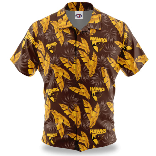 Hawthorn Hawks AFL Paradise Hawaiian Polo Shirt Sizes S-2XL!