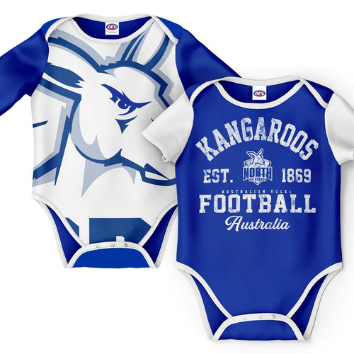 North Melbourne Kangaroos AFL Two Piece Baby Infant Bodysuit Gift Set Sizes 000-1!