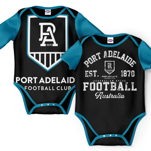 Port Adelaide Power AFL Two Piece Baby Infant Bodysuit Gift Set Sizes 000-1!