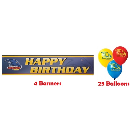 Adelaide Crows AFL Party Pack 25 Balloons & 4 Happy Birthday Banners!
