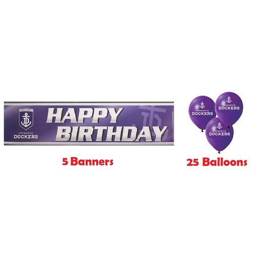Fremantle Dockers AFL Party Pack 25 Balloons & 5 Happy Birthday Banners!