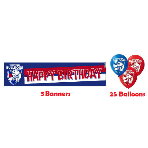 Western Bulldogs AFL Party Pack 25 Balloons & 2 Happy Birthday Banners!