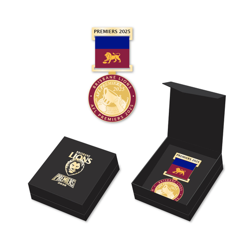 Brisbane Lions AFL 2025 Premiers Medal with Ribbon Boxed! PRESALE!