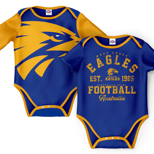 West Coast Eagles AFL Two Piece Baby Infant Bodysuit Gift Set Sizes 000-1!