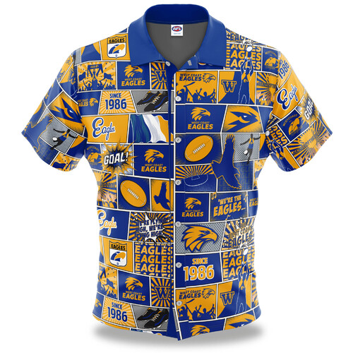 West Coast Eagles AFL Fanatic Button Up Shirt Polo Sizes S-5XL!