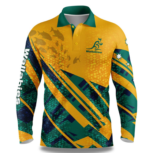 Australian Wallabies Rugby Union 2021 "Offshore" Fishing Shirt Polo Sizes S-5XL!