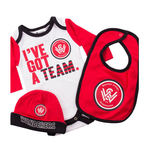 WSW Wanderers A League 3 PC Body Suit Beanie & Bib Set Infant Sizes 000-1