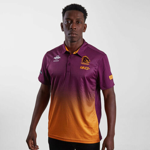 Brisbane Broncos NRL 2019 Mulberry & Amber Sublimated Polo Sizes S-5XL! In Stock