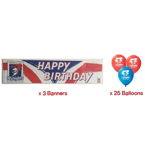 Newcastle Knights NRL Party Pack 25 Balloons & 3 Happy Birthday Banners