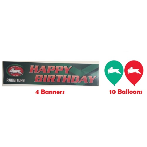 South Sydney Rabbitohs NRL Party Pack 10 Balloons & 4 Happy Birthday Banners!