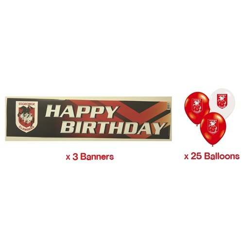 St George Dragons NRL Party Pack 25 Balloons & 3 Happy Birthday Banners!