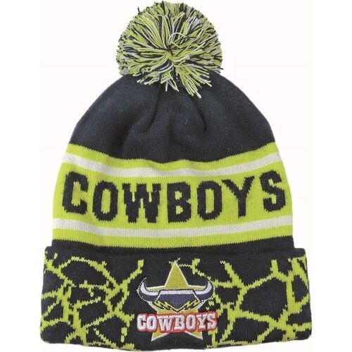 North Queensland Cowboys NRL Quake Print Embroidered  Pom Pom Beanie! 