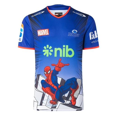 Auckland Blues 2025 Marvel Super Rugby Spiderman Warm Up Shirt Sizes S-7XL!