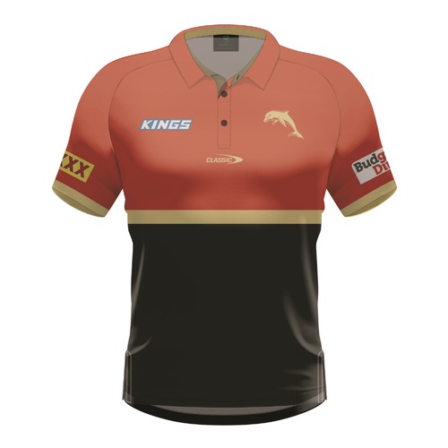 The Dolphins NRL 2024 Classic Players Media Polo Red Adults Sizes S-7XL!