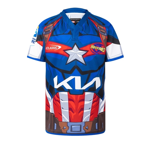 Hurricanes 2025 Marvel Super Rugby Captain America Jersey Kids Sizes 8-14!