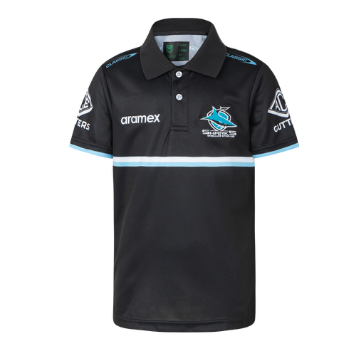 Cronulla Sharks NRL Classic Media Polo Black Sizes S-7XL! T3