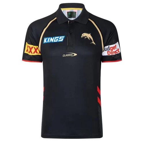 The Dolphins NRL 2023 Classic Media Polo Black Adults Sizes S-7XL! 