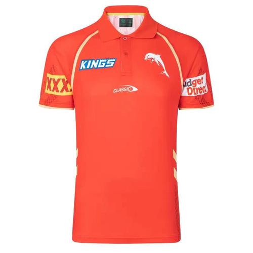 The Dolphins NRL 2023 Classic Media Polo Red Adults Sizes S-7XL!