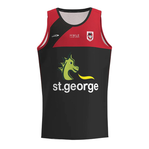 St George ILL Dragons NRL Classic Training Singlet Black Sizes S-7XL! T3
