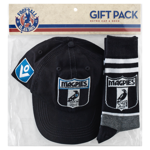 Collingwood Magpies AFL 2022 PlayCorp Retro Cap Hat & Sock Pack! W22