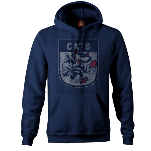 Geelong Cats AFL Distressed 90's Retro Logo Pullover Hoody Sizes S-3XL!