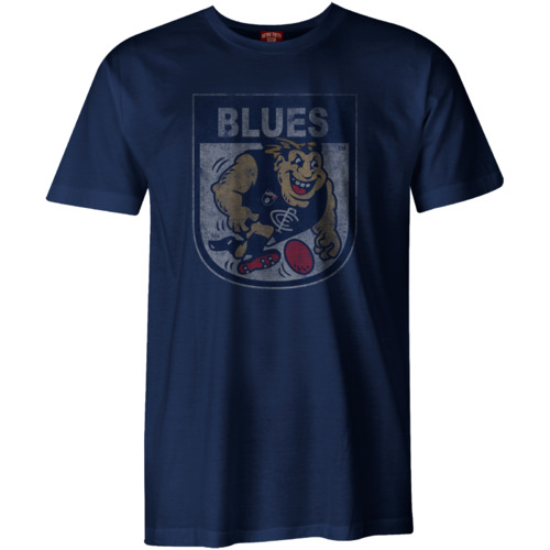 Carlton Blues AFL Distressed 90's Retro Logo T Shirt Sizes S-3XL! BNWT's!