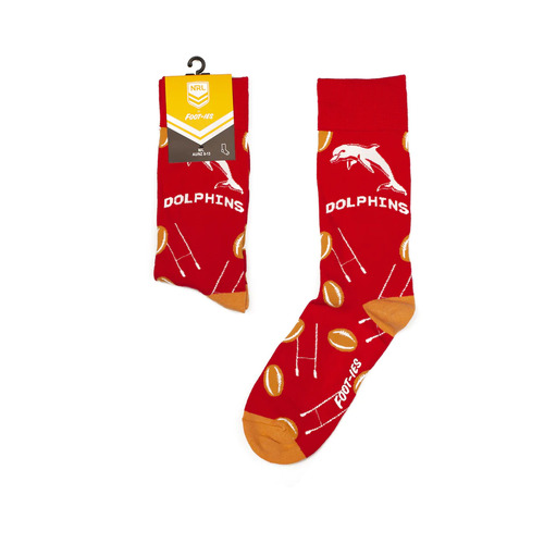 NRL Dolphins NRL Goal Post Logo Socks Adults Size 8-13!