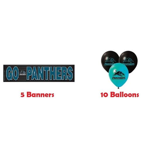 Official NRL Penrith Panthers 5 Go Birthday Party Banners Sign + 10 Balloons