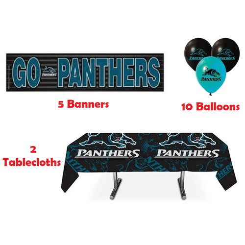 Official NRL Penrith Panthers 5 Go Birthday Banners + 10 Balloons + 2 Tablecloth