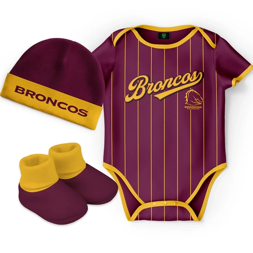 Brisbane Broncos NRL 3 Pc 'Lullaby' Baby Infant Gift Set With Bodysuit Sizes 000-1!