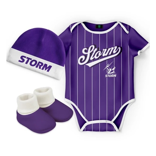 Melbourne Storm NRL 3 Pc 'Lullaby' Baby Infant Gift Set With Bodysuit Sizes 000-1!