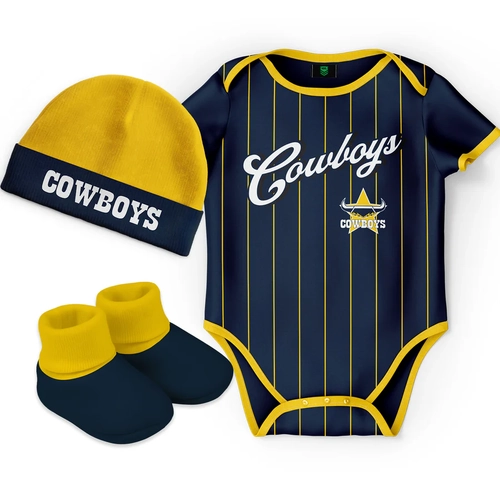 North Queensland Cowboys NRL 3 Pc 'Lullaby' Baby Infant Gift Set With Bodysuit Sizes 000-1!