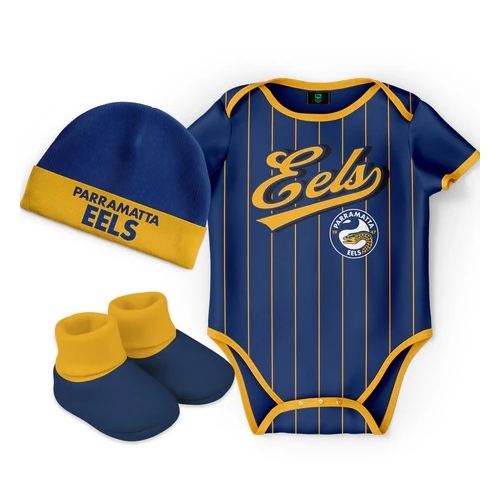 Parramatta Eels NRL 3 Pc 'Lullaby' Baby Infant Gift Set With Bodysuit Sizes 000-1!