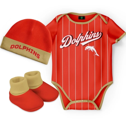 The Dolphins NRL 3 Pc 'Lullaby' Baby Infant Gift Set With Bodysuit Sizes 000-1!
