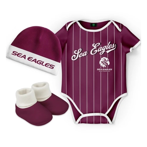 Manly Sea Eagles NRL 3 Pc 'Lullaby' Baby Infant Gift Set With Bodysuit Sizes 000-1!