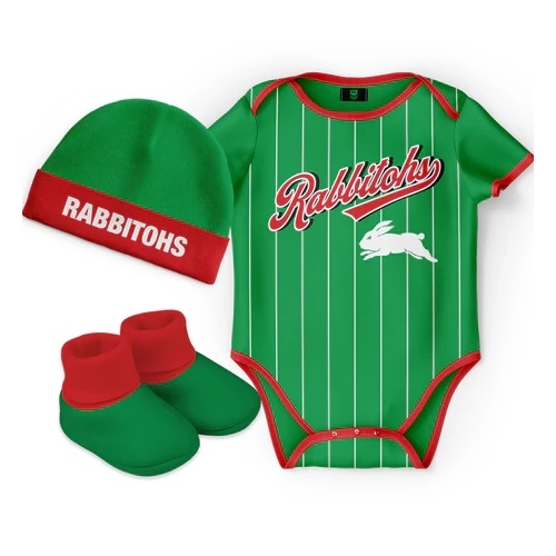 South Sydney Rabbitohs NRL 3 Pc 'Lullaby' Baby Infant Gift Set With Bodysuit Sizes 000-1!