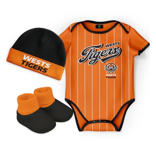 Wests Tigers NRL 3 Pc 'Lullaby' Baby Infant Gift Set With Bodysuit Sizes 000-1!