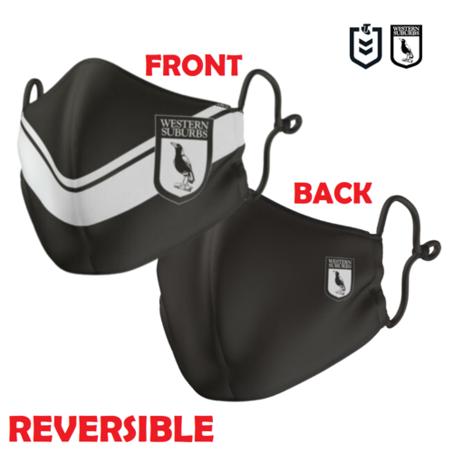 Western Suburbs Magpies NRL Adults Large Reversible Washable Face Mask