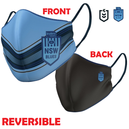 NSW Blues State of Origin NRL Adults Large Reversible Washable Face Mask