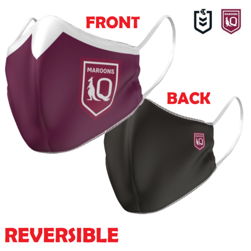 Queensland Maroons State of Origin NRL Adults Large Reversible Washable Face Mask