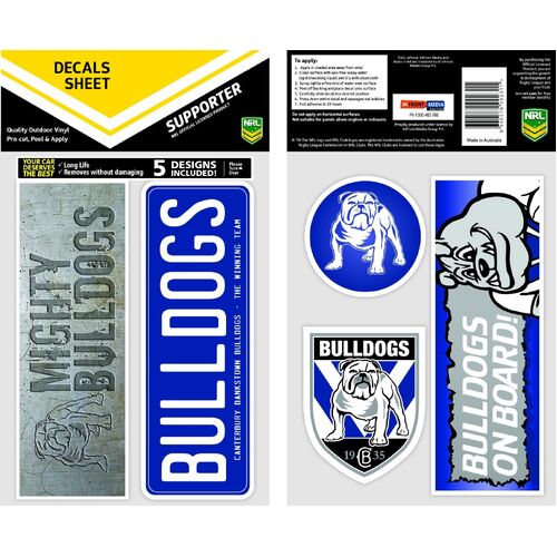Official Canterbury Bulldogs NRL iTag UV Car Bumper Decal Sticker Sheet (5 Pack)