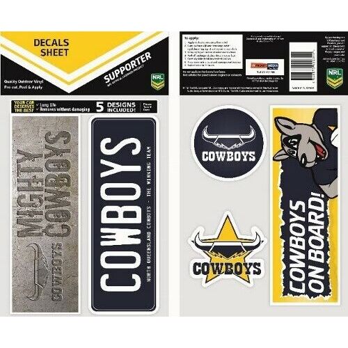 Official North Queensland Cowboys NRL iTag UV Car Bumper Decal Sticker (5 Pack)