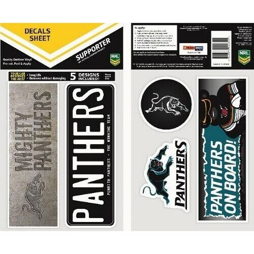Official Penrith Panthers NRL UV Car Bumper Decal Sticker Sheet (5 Pack)