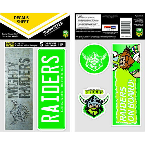 Canberra Raiders Official NRL iTag UV Car Bumper Decal Sticker Sheet (5 Pack)