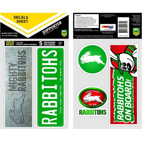 Official South Sydney Rabbitohs NRL iTag UV Car Bumper Decal Sticker (5 Pack)