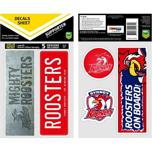 Official Sydney Roosters NRL iTag UV Car Bumper Decal Sticker Sheet (5 Pack)