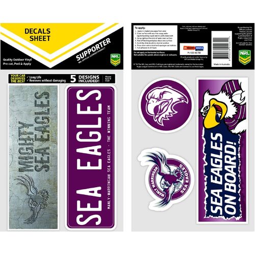Official Manly Sea Eagles NRL iTag UV Car Bumper Decal Sticker Sheet (5 Pack)