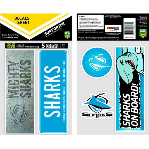 Cronulla Sharks Official NRL iTag UV Car Bumper Decal Sticker Sheet (5 Pack)